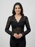 Imported Scalloped V-Neck Long Sleeve Crop Top