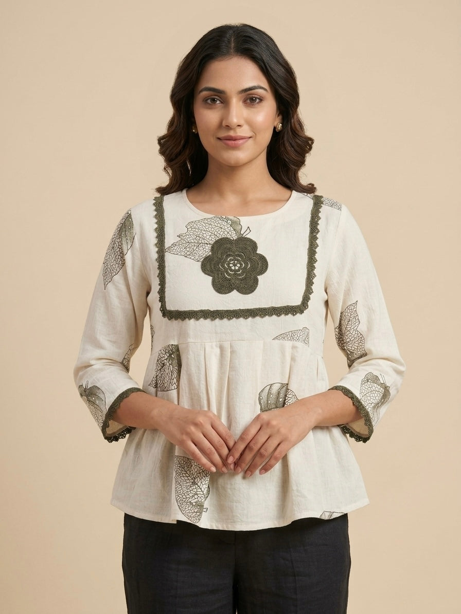 Leaf Print Peplum Tunic