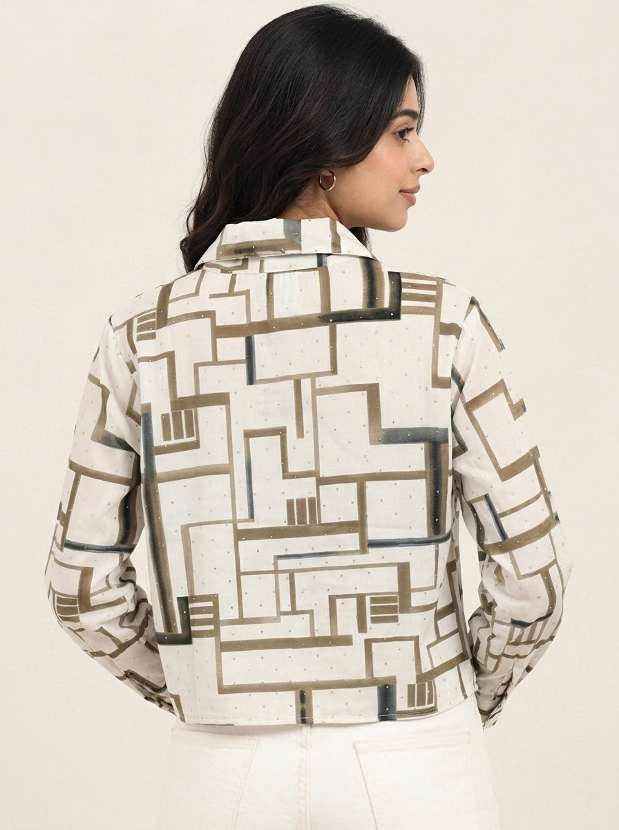 Grid Print Cropped Shirt