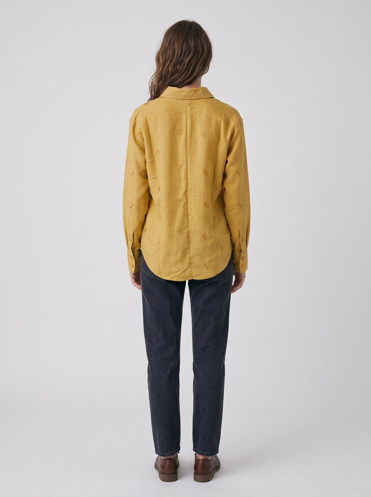 Mustard Embroidered Cotton Linen Shirt