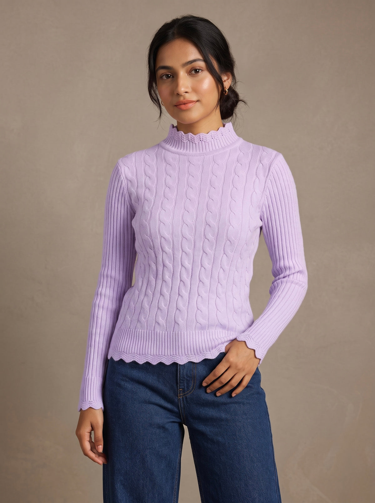 Imported Ribbed Cable Knit Top