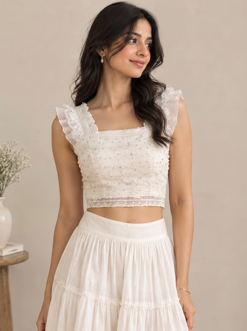 Imported Ruffle Lace Crop Top