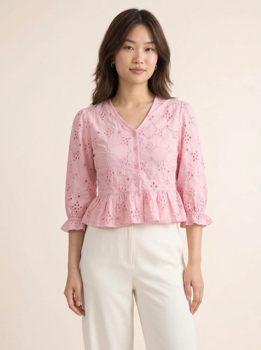 Hakoba V-Neck Peplum Blouse