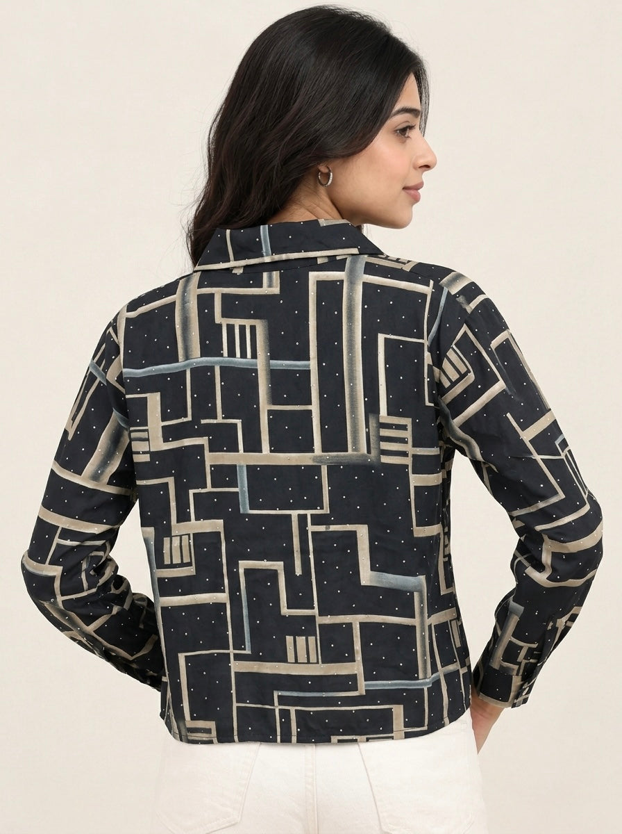 Grid Print Cropped Shirt