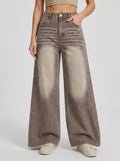 Washed Brown Wide-Leg Jeans