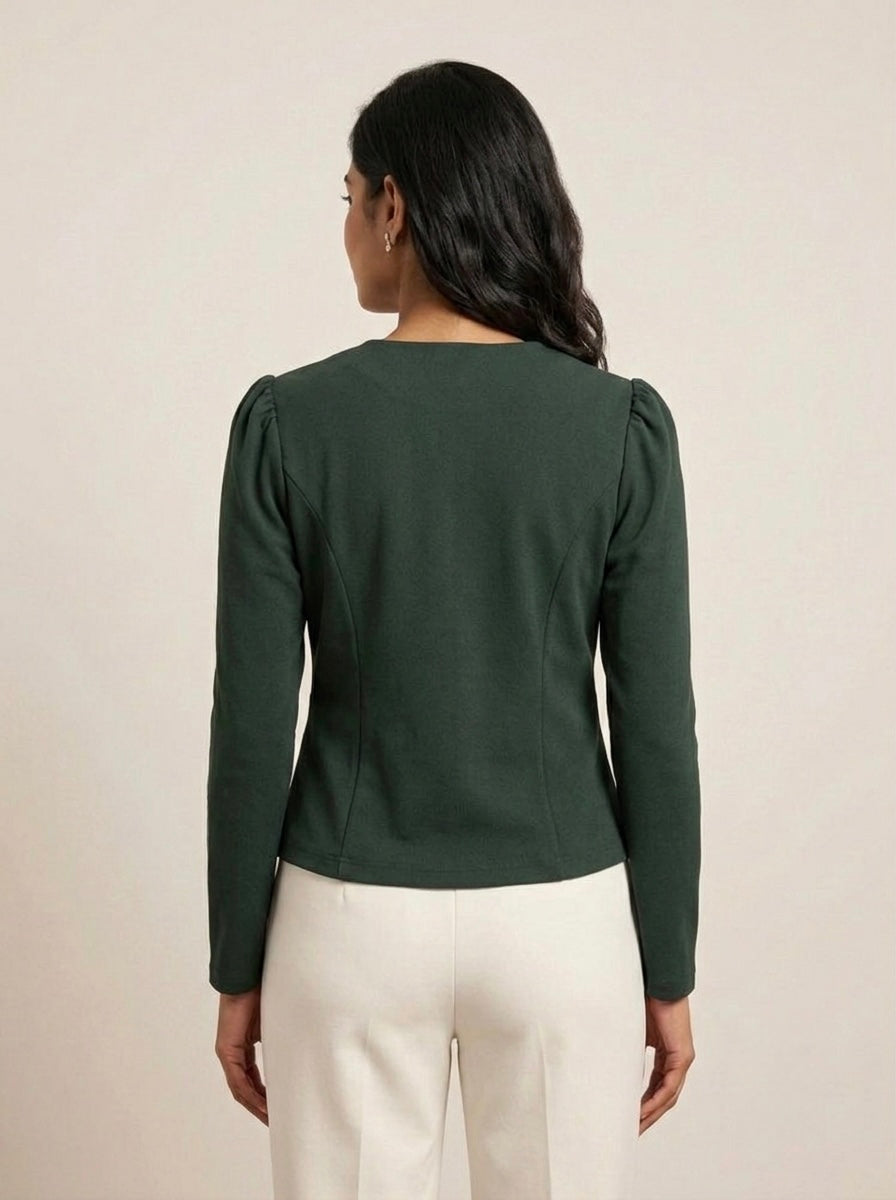 V-Neck Puff-Sleeve Blazer