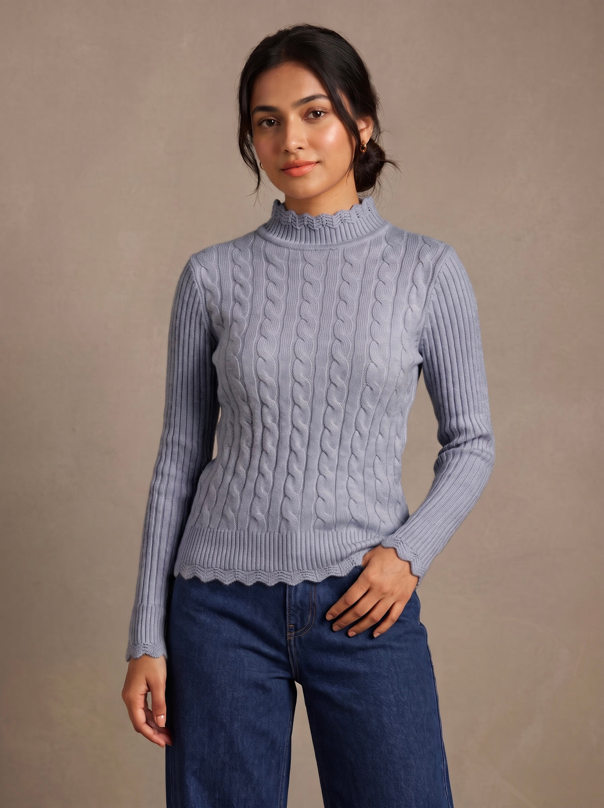 Imported Ribbed Cable Knit Top