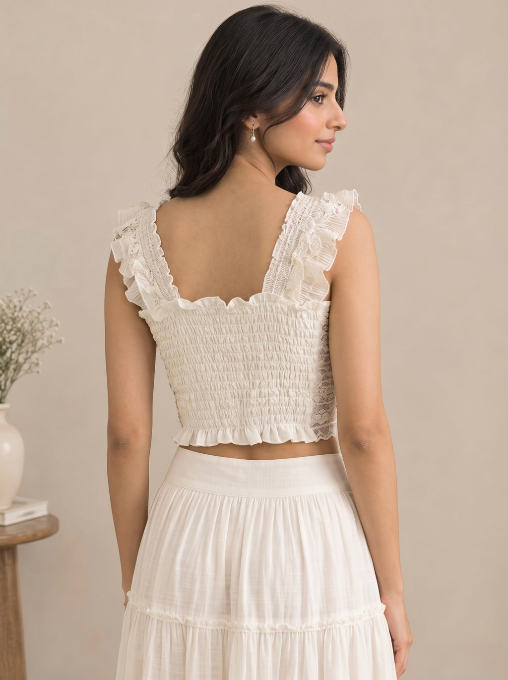 Imported Ruffle Lace Crop Top