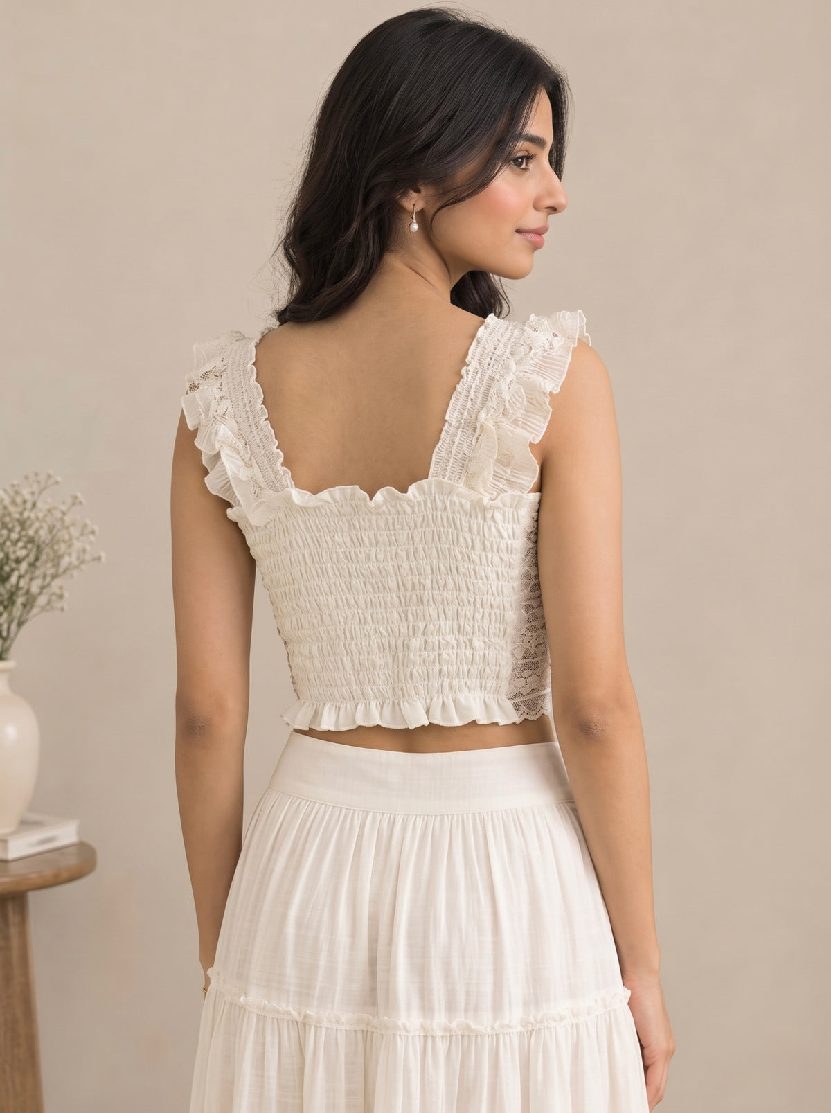 Imported Ruffle Lace Crop Top