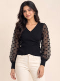 Imported Dotted Sleeve Wrap Top