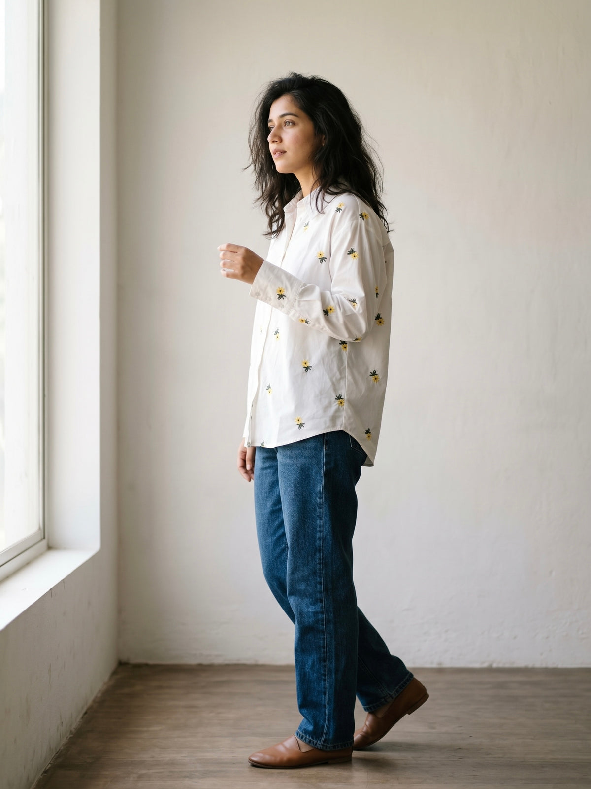 Embroidered Floral White Shirt