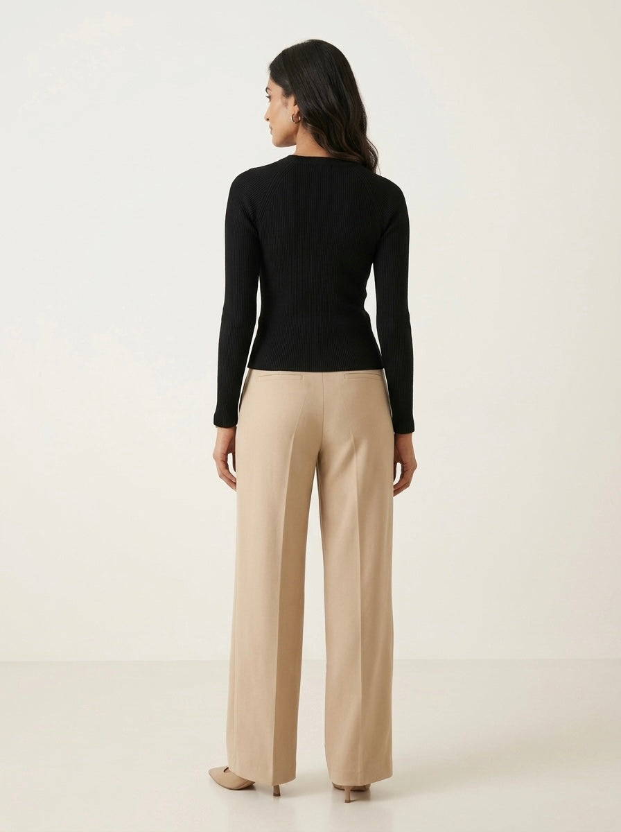 Black Ribbed Gold Button Knit Top