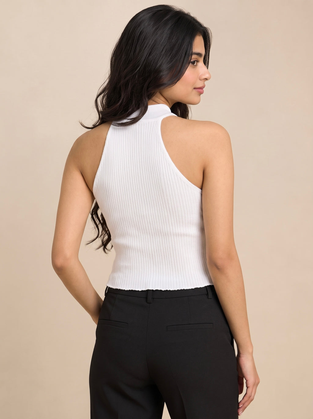 Imported Ribbed Halter Keyhole Top