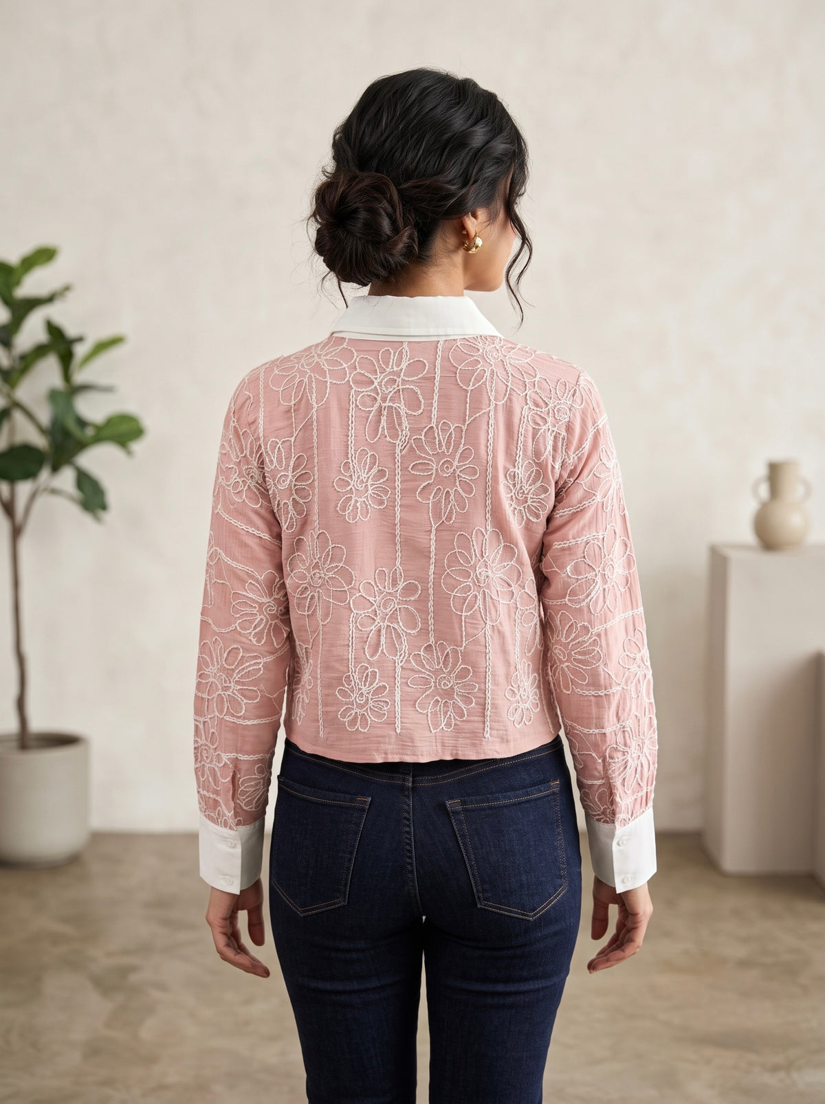 Imported Embroidered Contrast Collar Shirt
