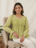 Imported Striped Smocked Peplum Top
