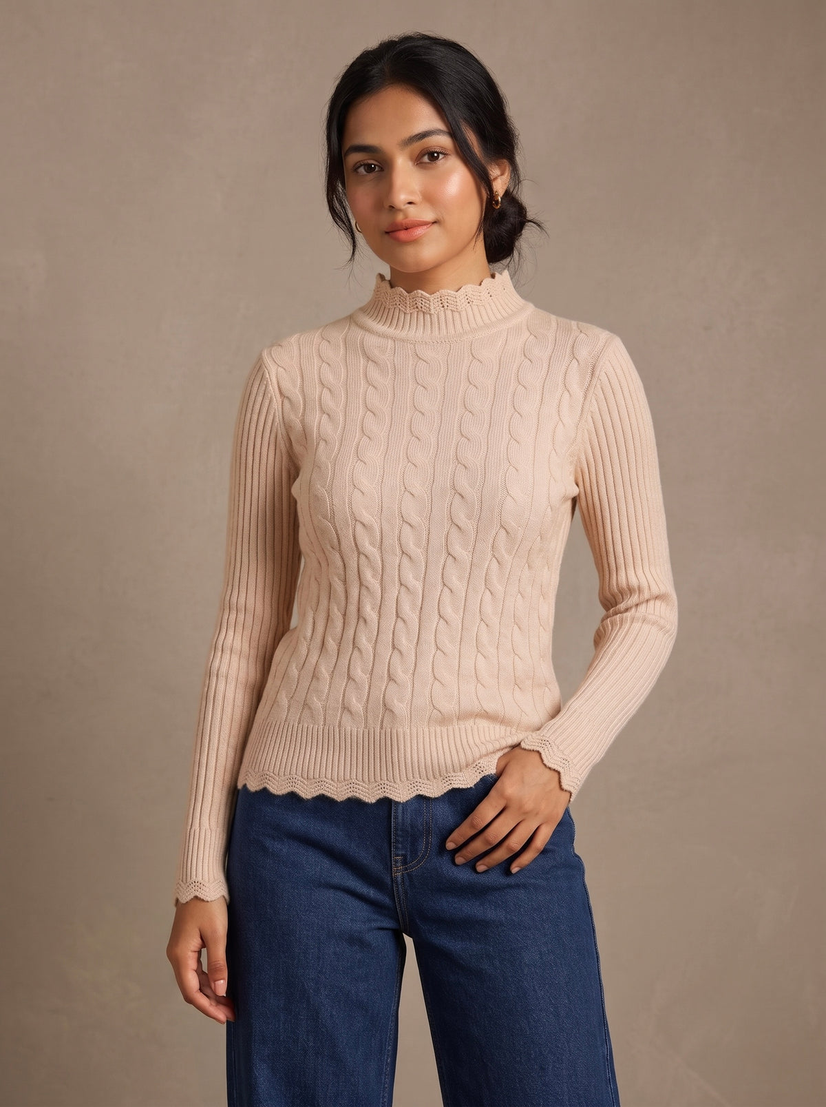 Imported Ribbed Cable Knit Top