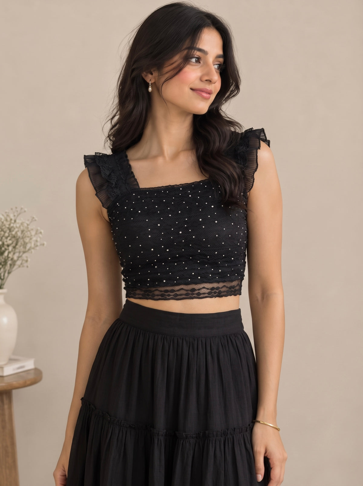 Imported Ruffle Lace Crop Top
