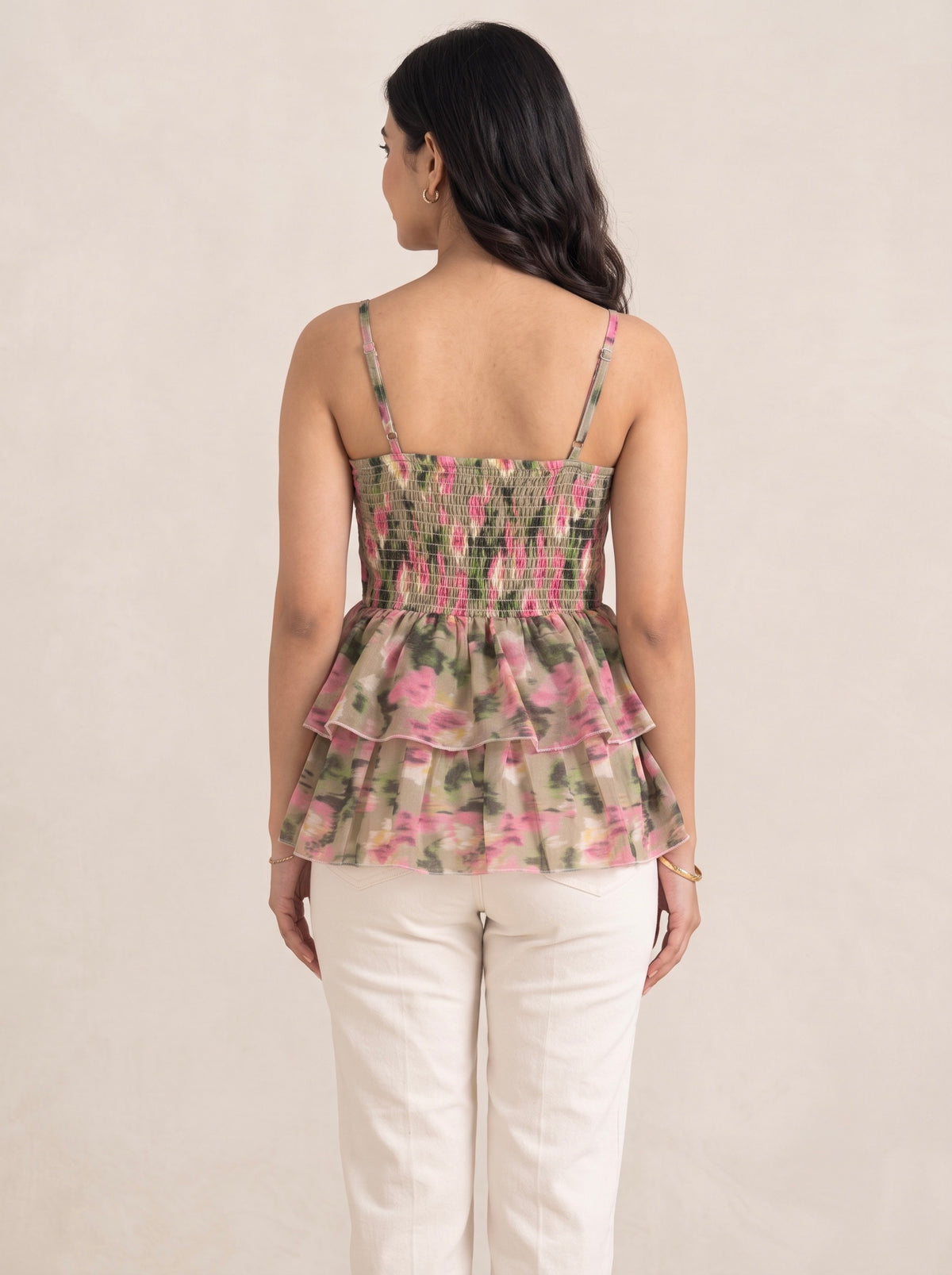 Olive & Pink Watercolor Tiered Cami Top