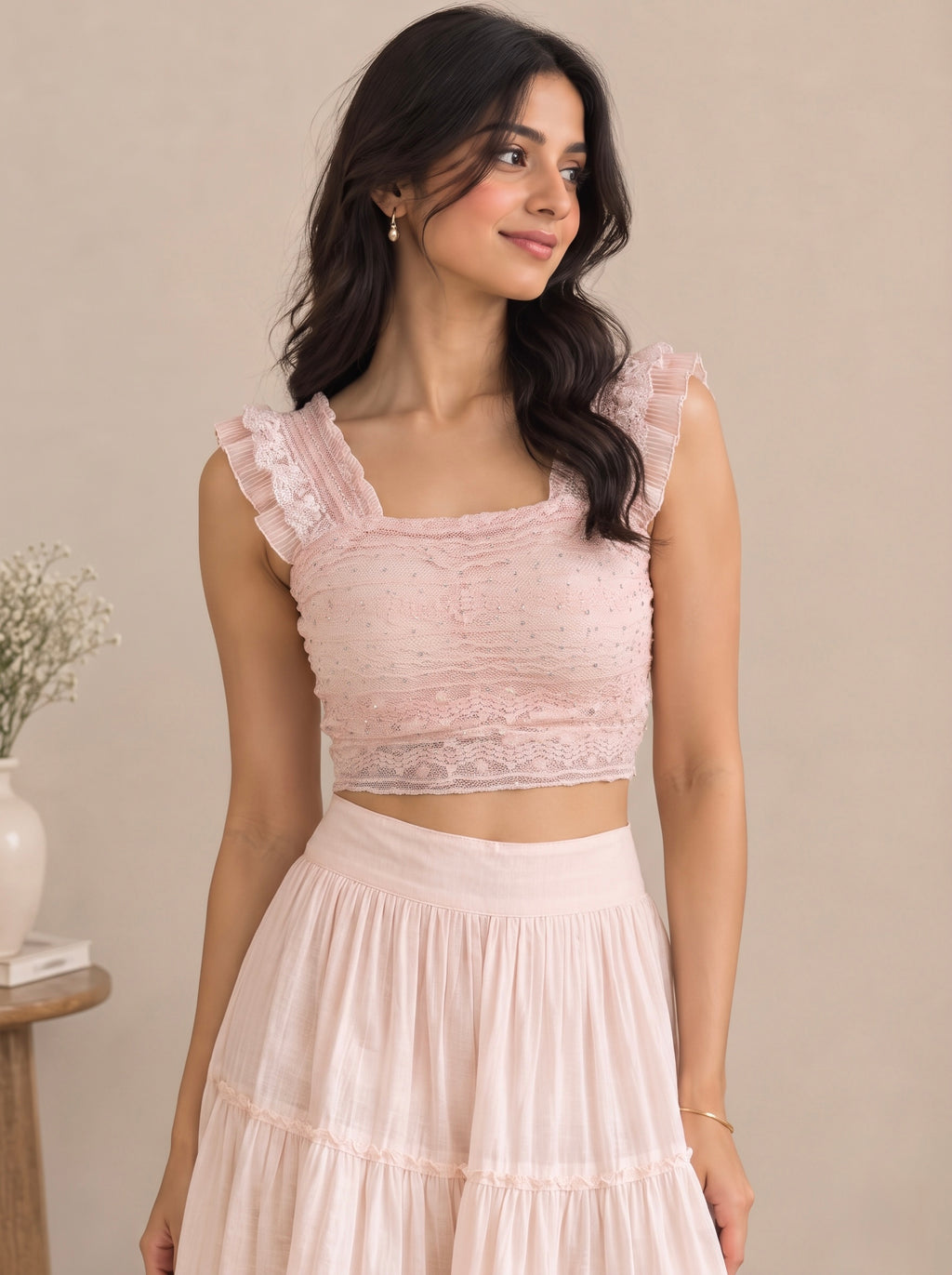 Imported Ruffle Lace Crop Top