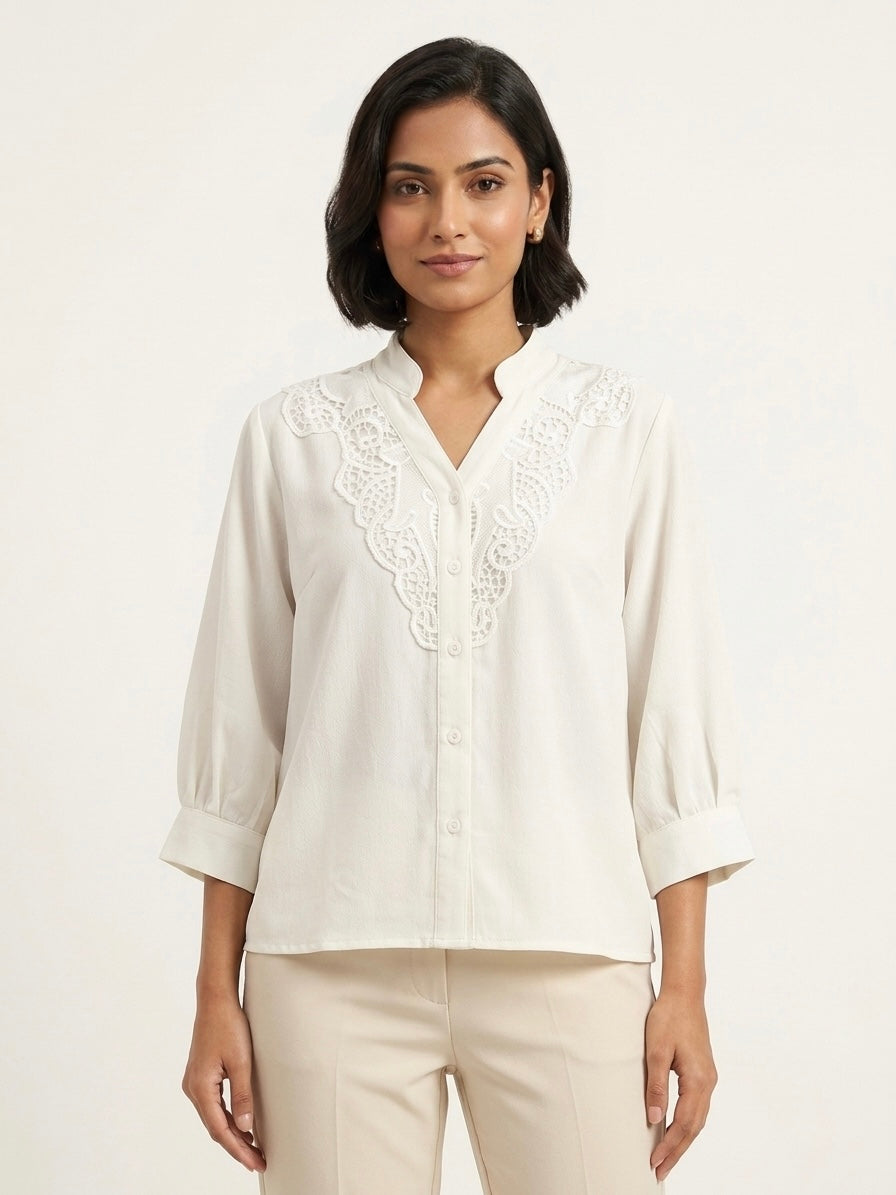 Imported Embroidered Lace Yoke Shirt