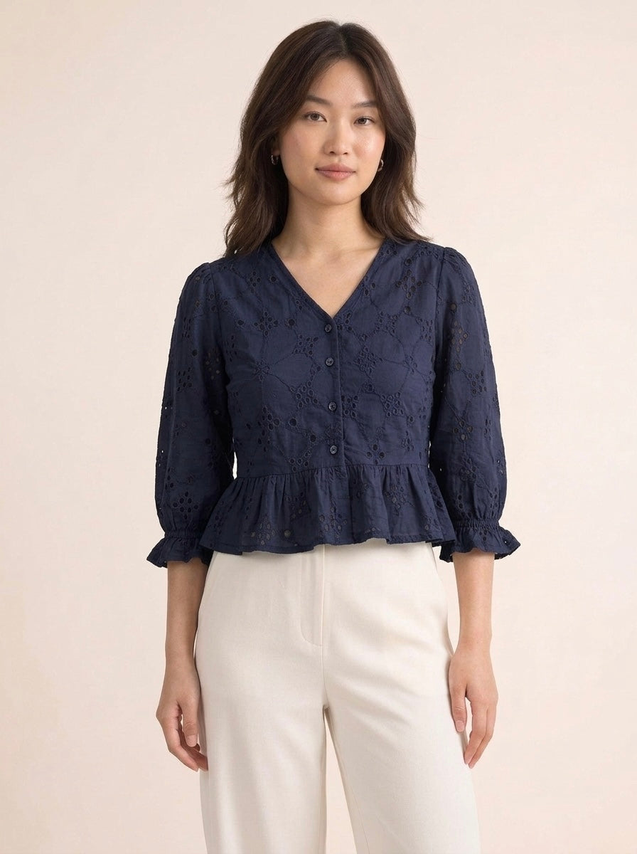 Hakoba V-Neck Peplum Blouse