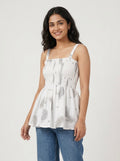 Feather Print Smocked Peplum Top