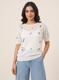 Ditsy Floral Short-Sleeve Knit Top