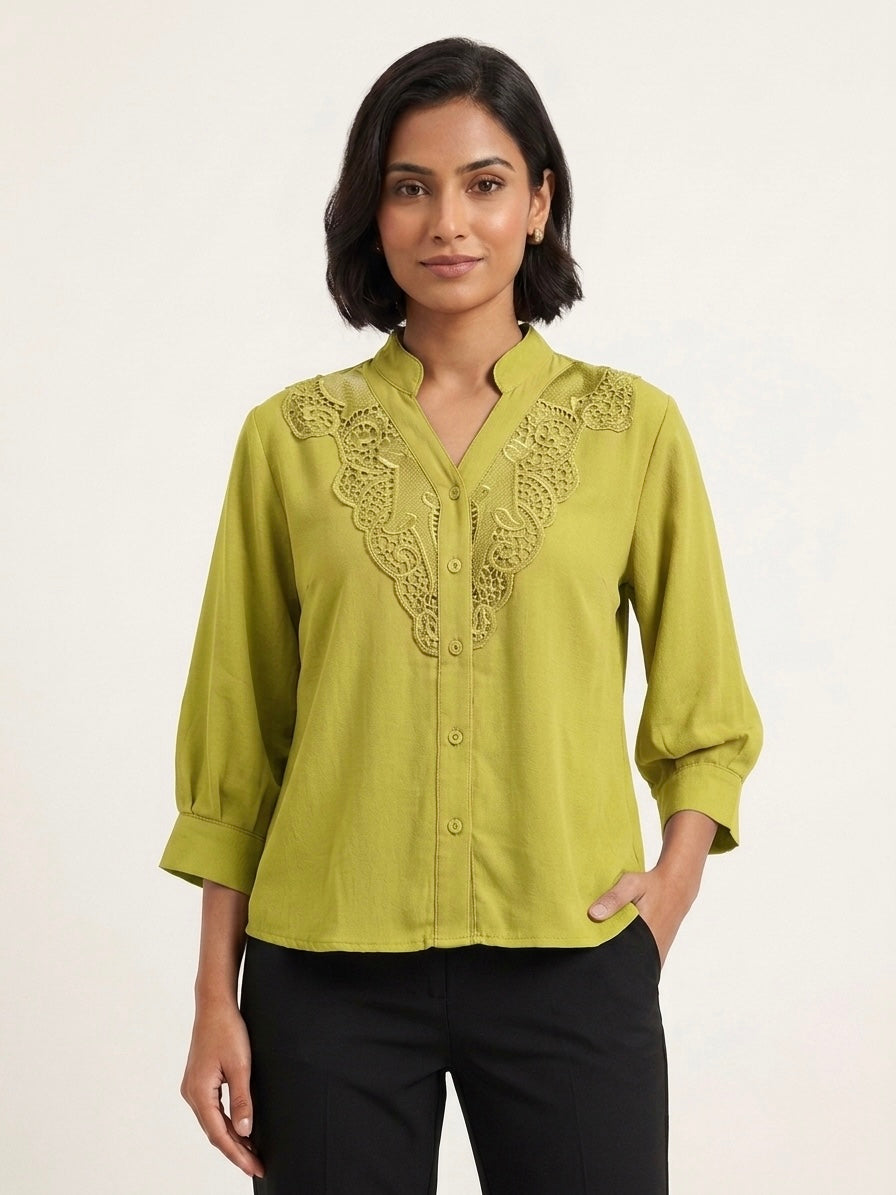 Imported Embroidered Lace Yoke Shirt