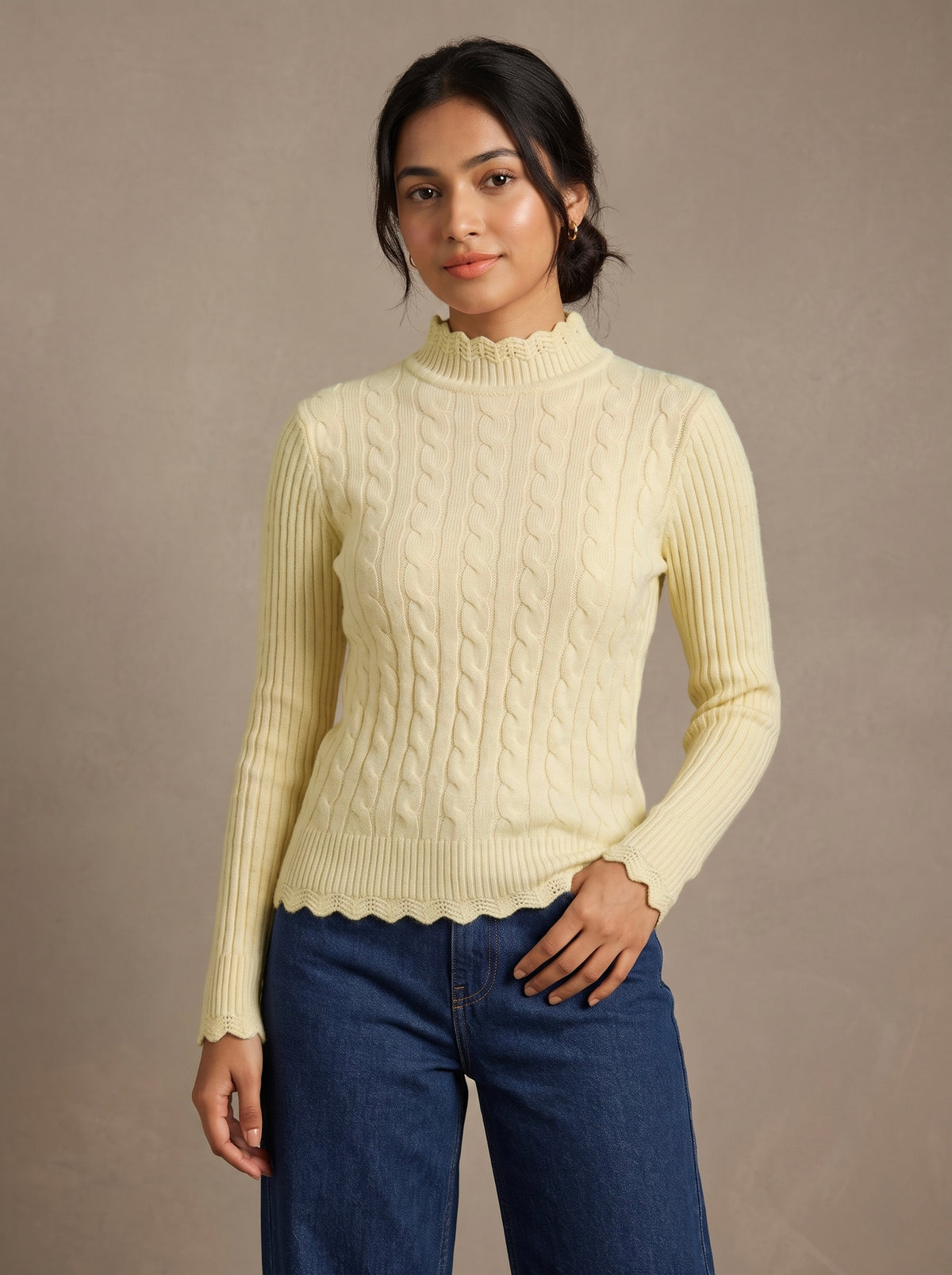 Imported Ribbed Cable Knit Top