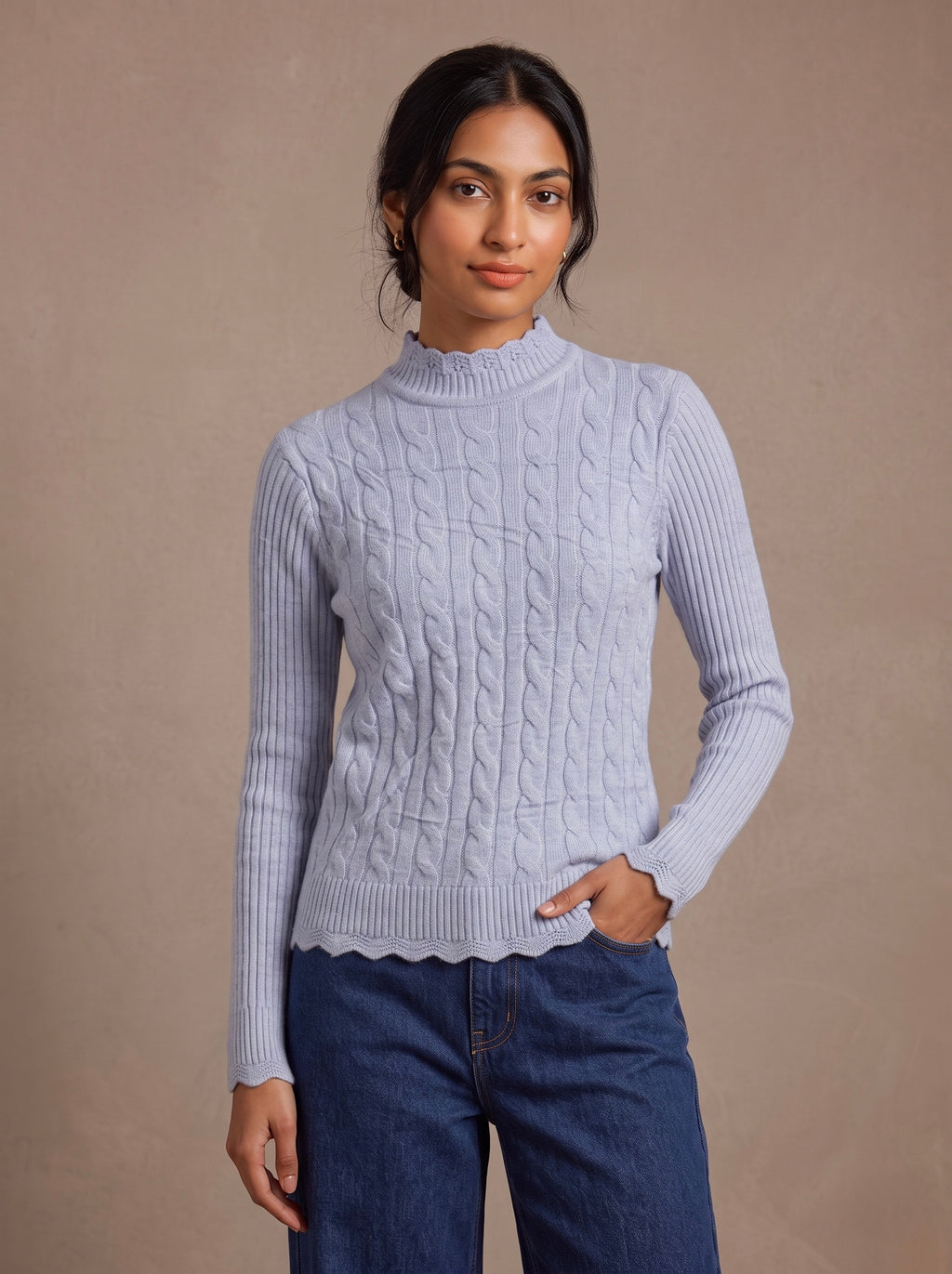 Imported Ribbed Cable Knit Top