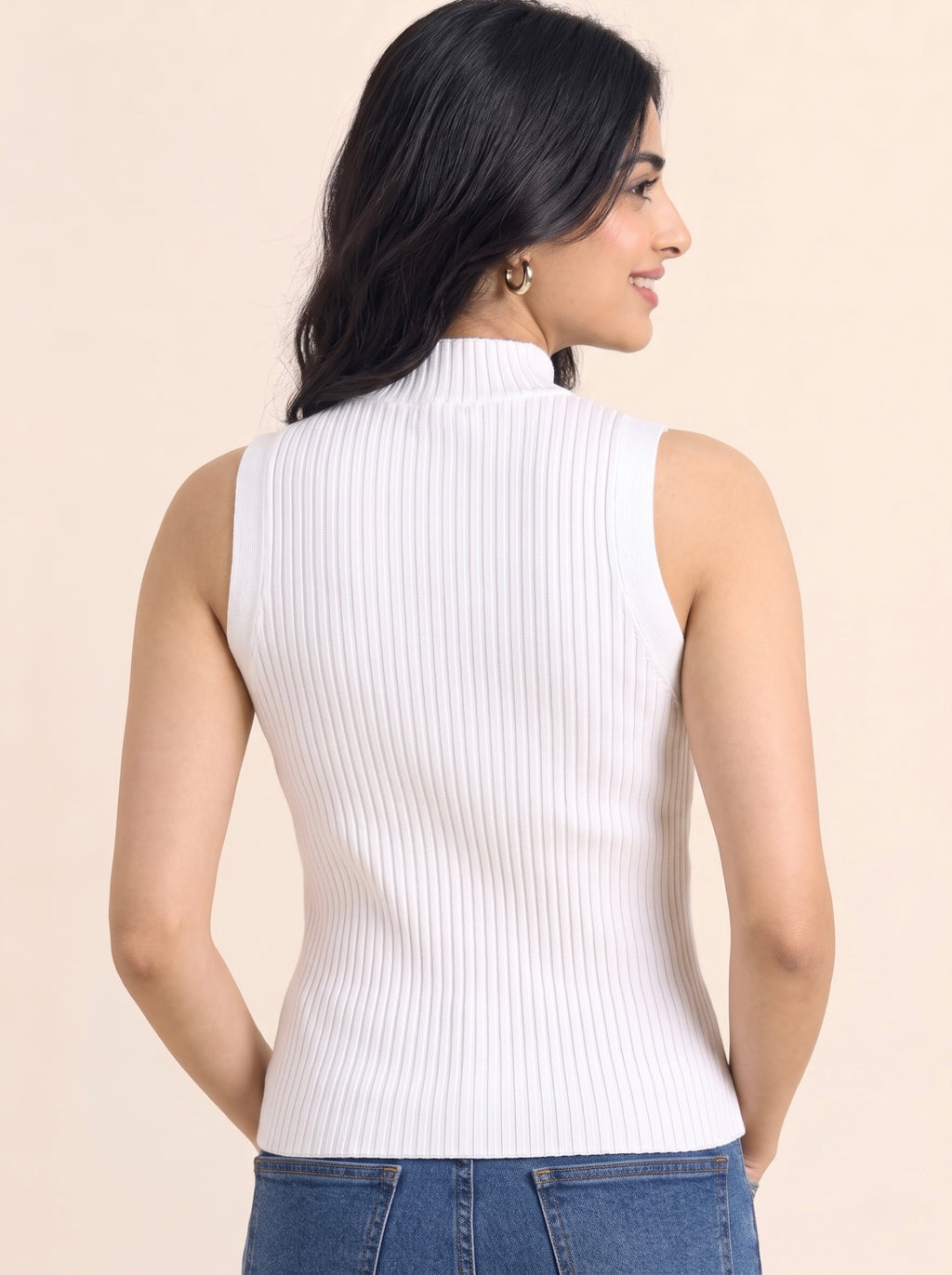 Imported Ribbed High-Neck Sheer Top