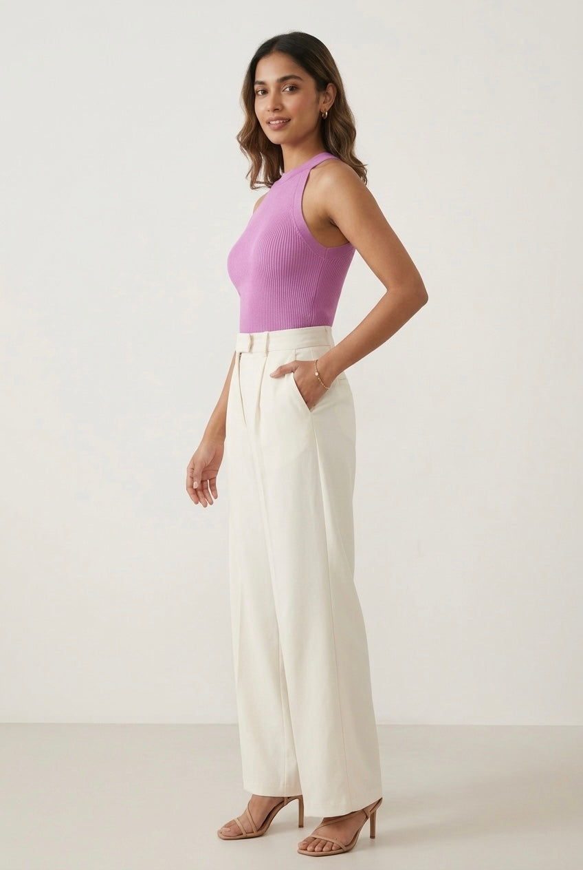 Lavender Ribbed Halter Neck Knit Top