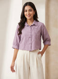 Imported Lavender Embroidered Crop Shirt