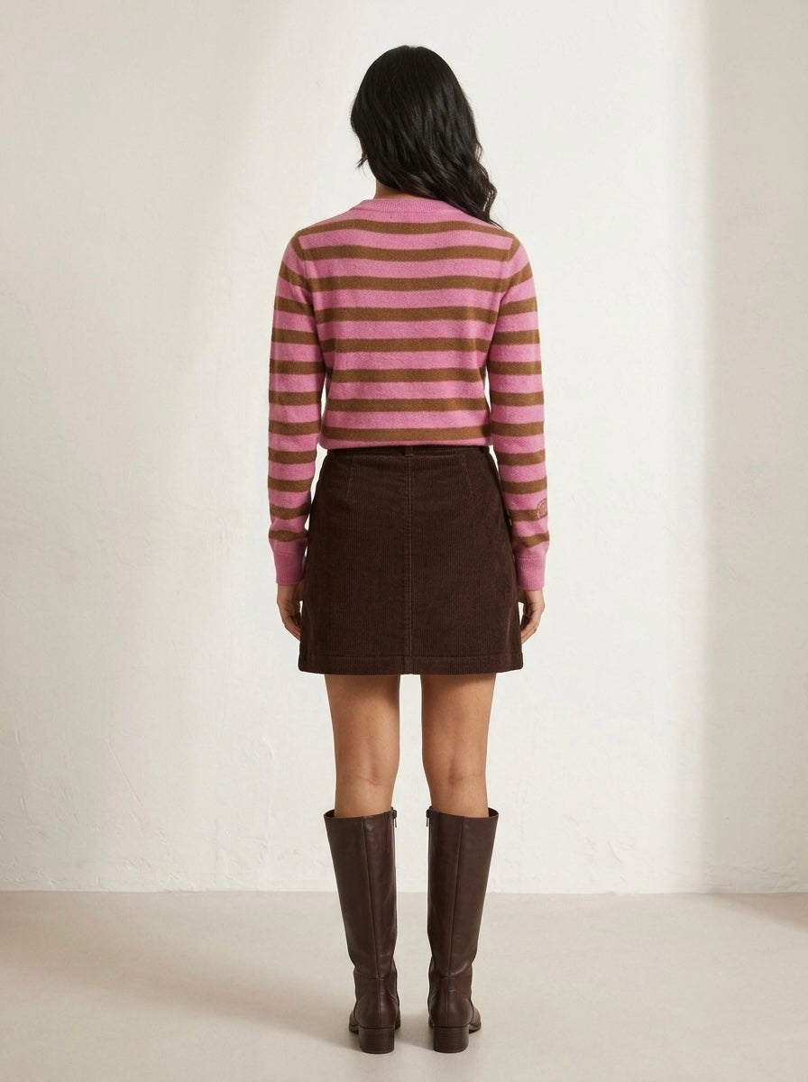Retro Striped Crewneck Pullover in Berry & Cocoa