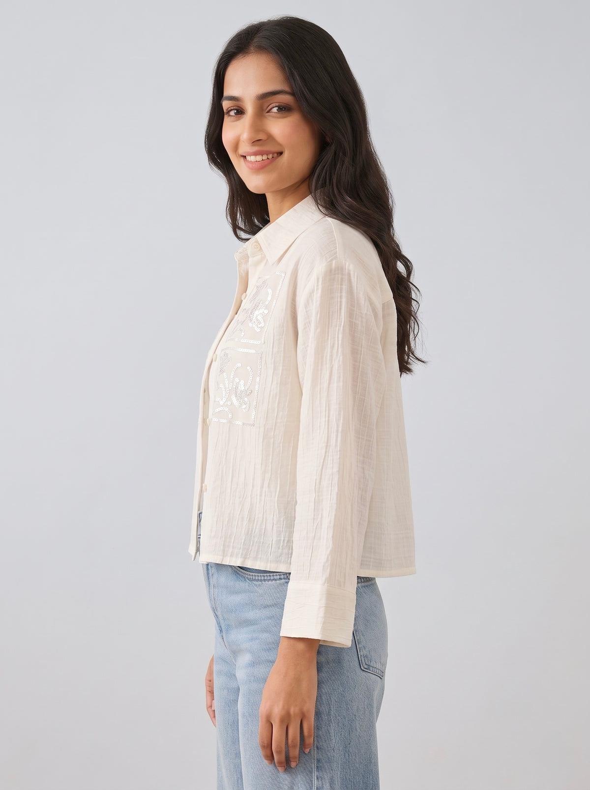 Imported Textured Crop Shirt