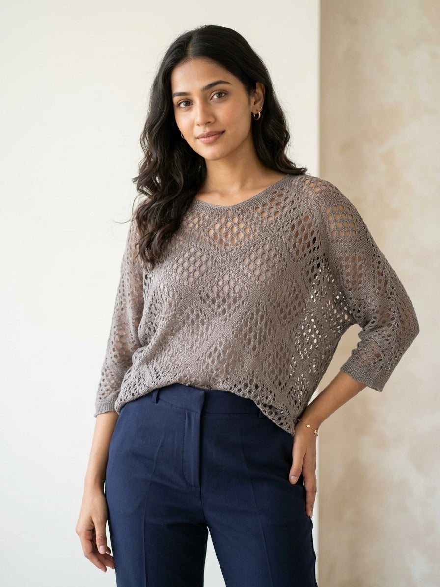 Diamond Open-Work Crochet Knit