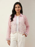 Imported 2 Pcs Embroidered Sheer Cropped Shirt