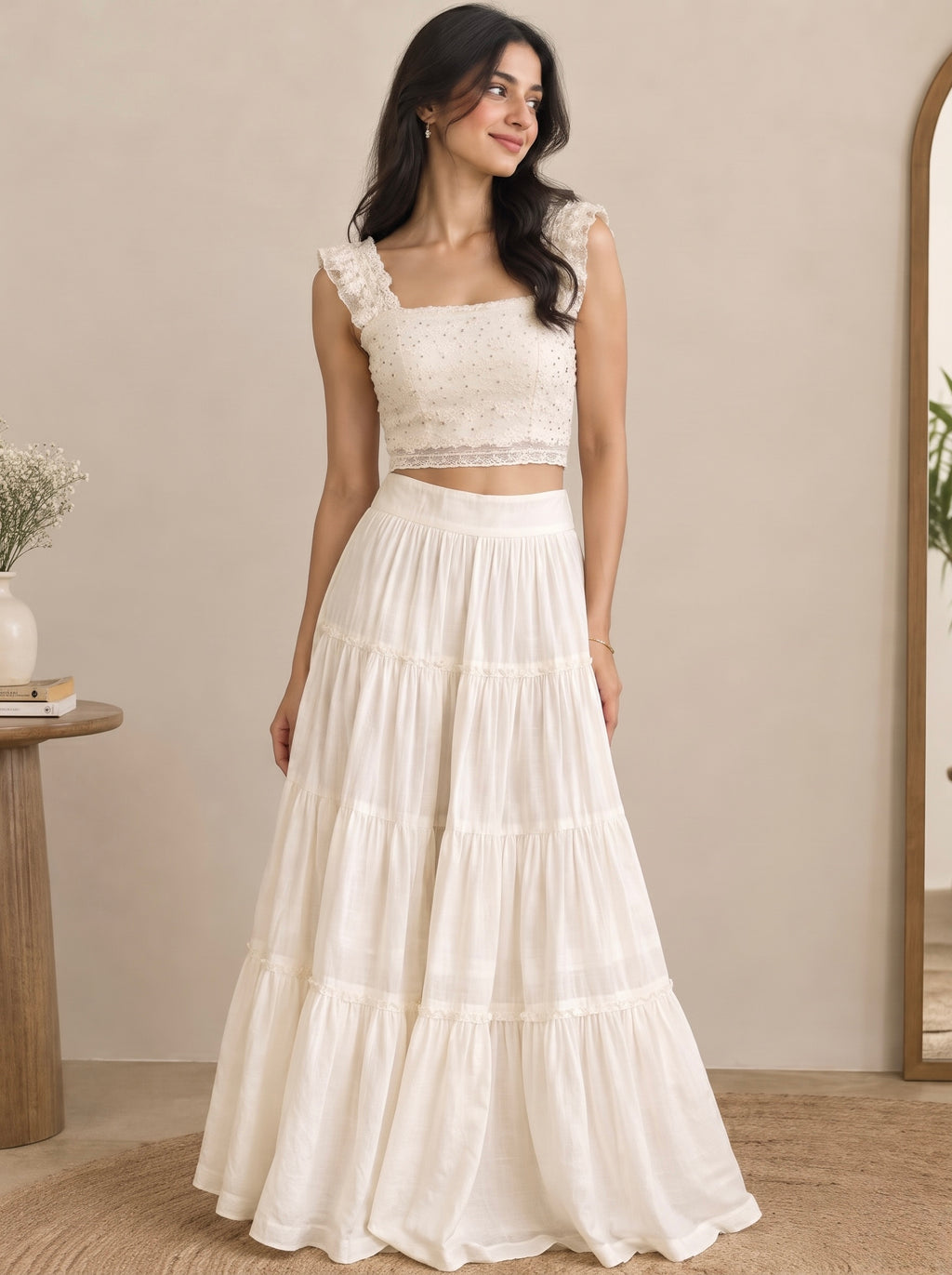 Imported Ruffle Lace Crop Top