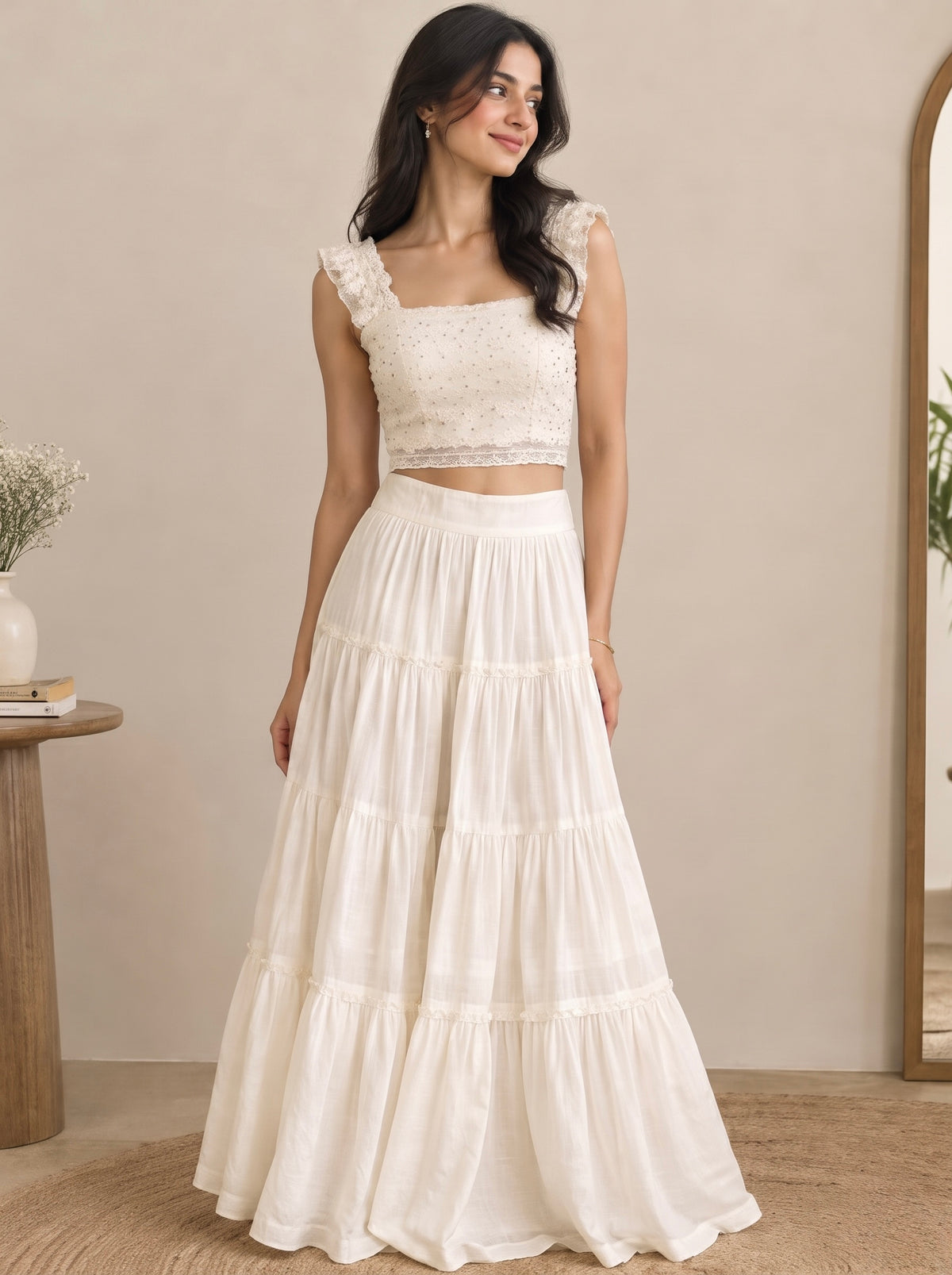 Imported Ruffle Lace Crop Top