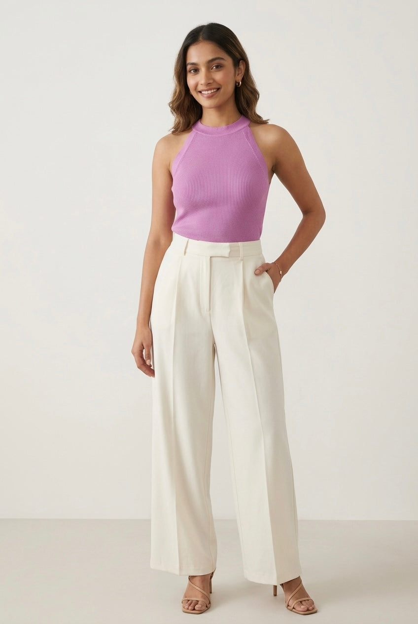 Lavender Ribbed Halter Neck Knit Top