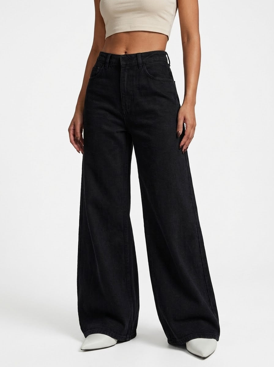 Washed Black Wide-Leg Jeans
