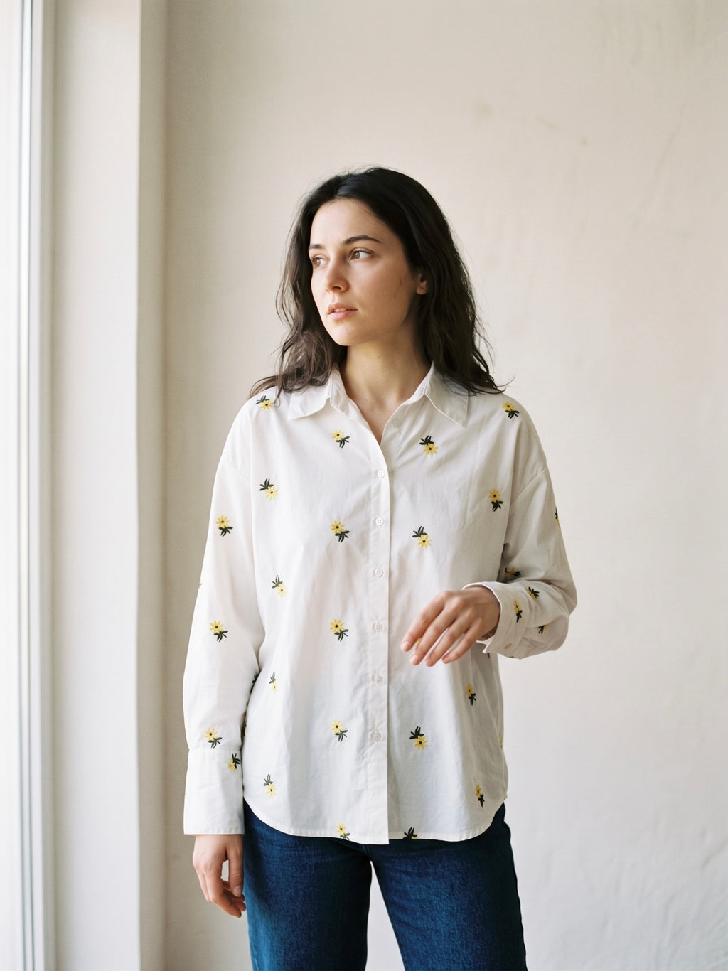 Embroidered Floral White Shirt