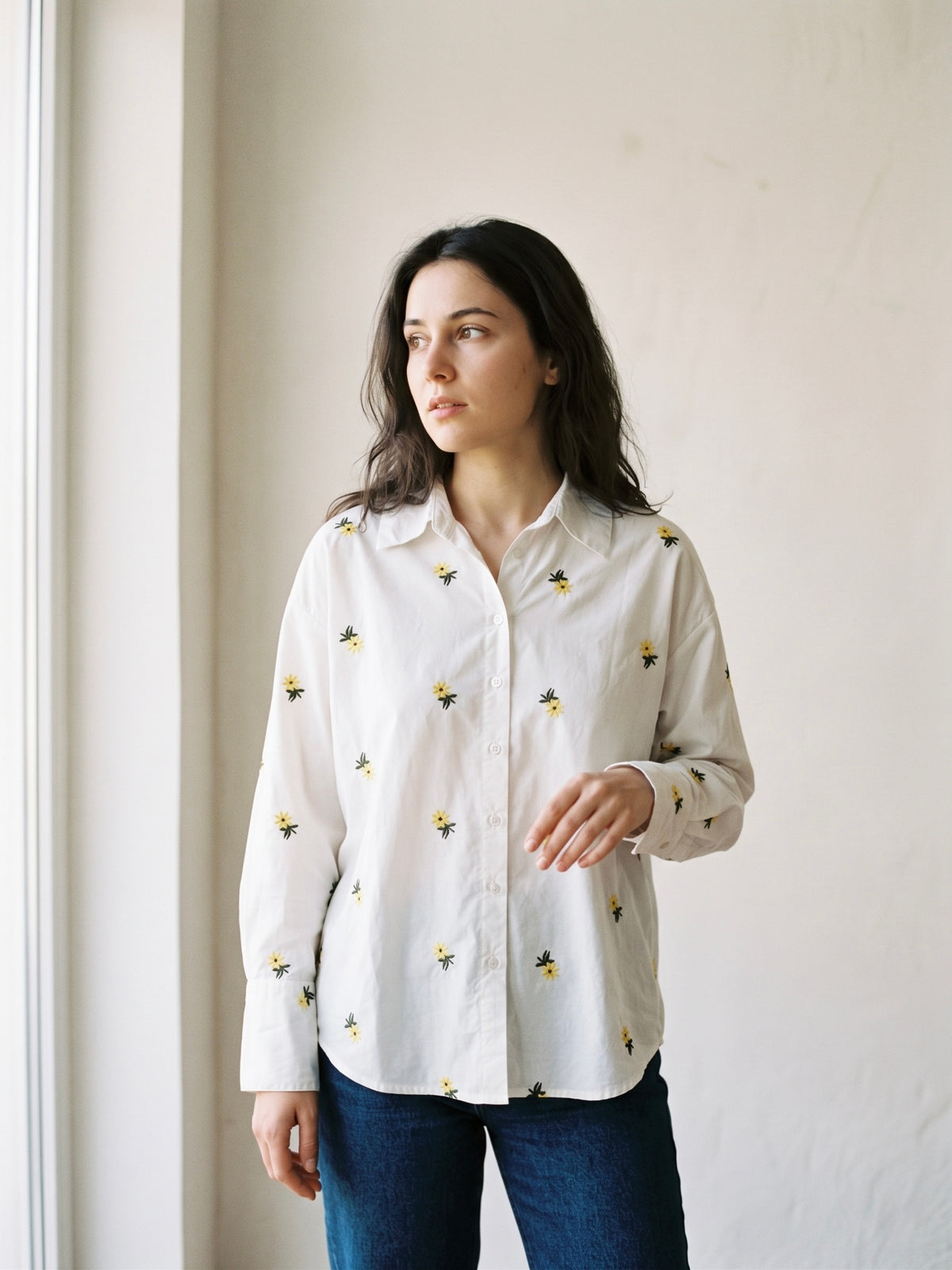 Embroidered Floral White Shirt