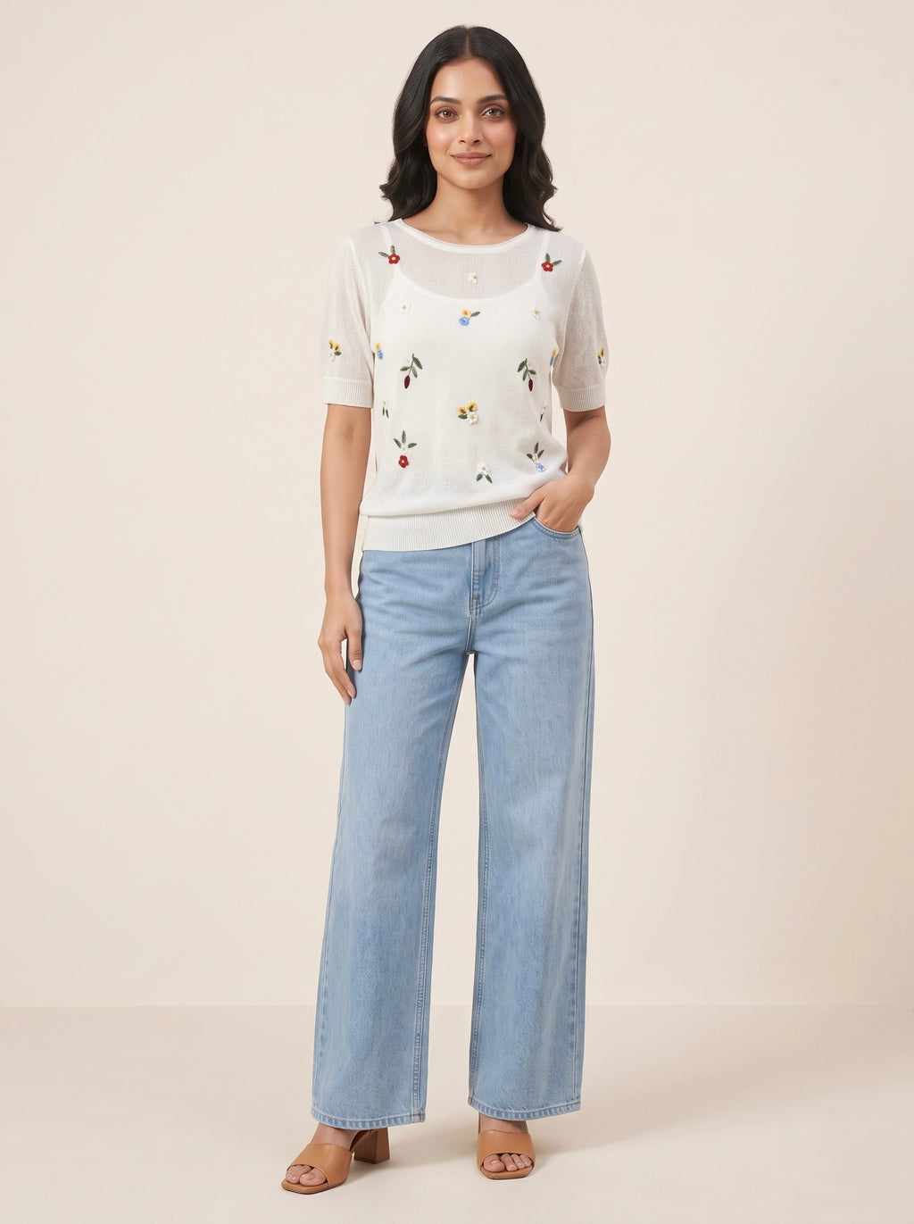 Ditsy Floral Short-Sleeve Knit Top