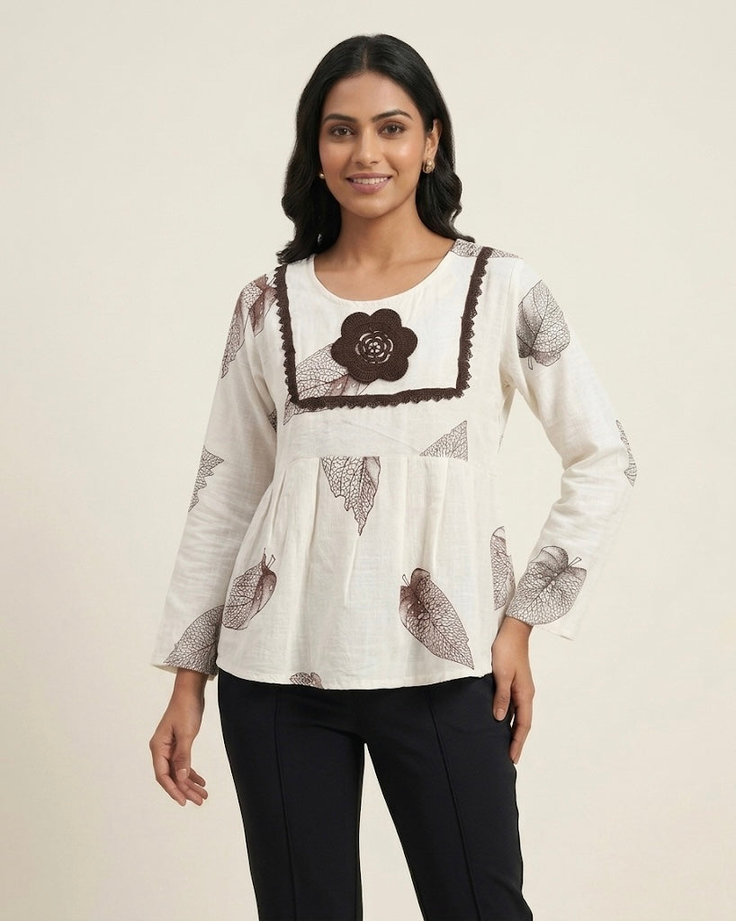 Leaf Print Peplum Tunic