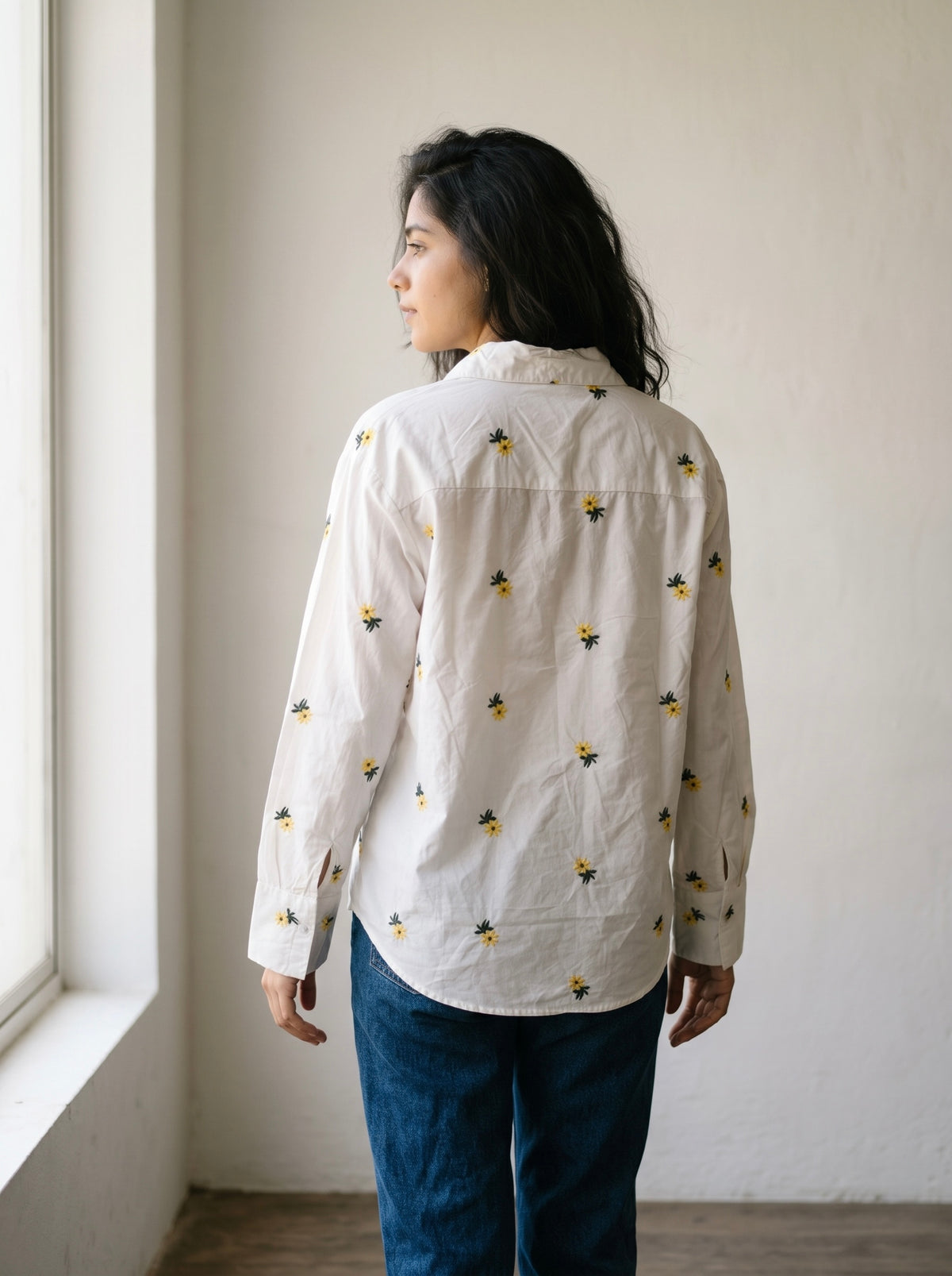 Embroidered Floral White Shirt
