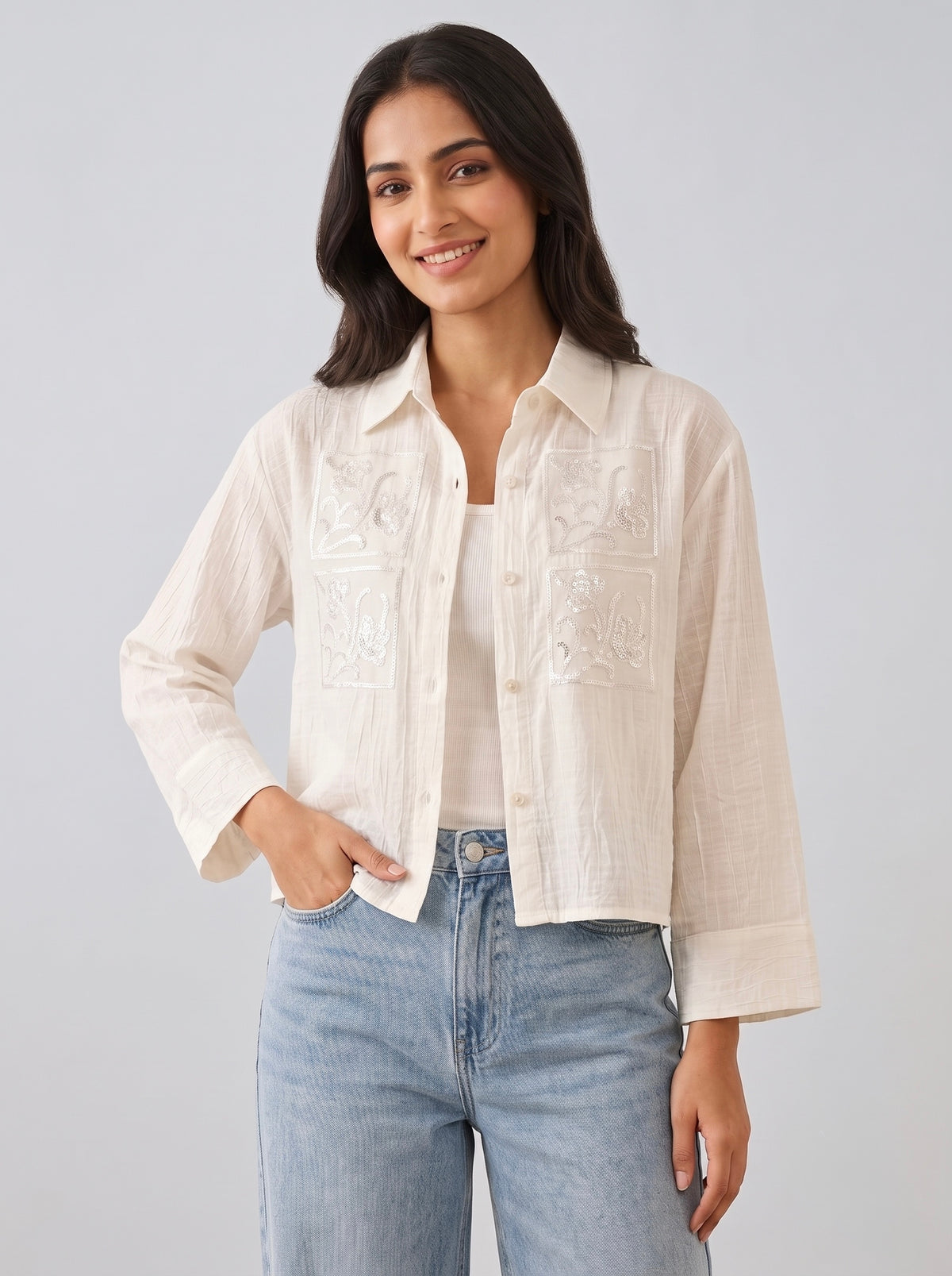 Imported Textured Crop Shirt