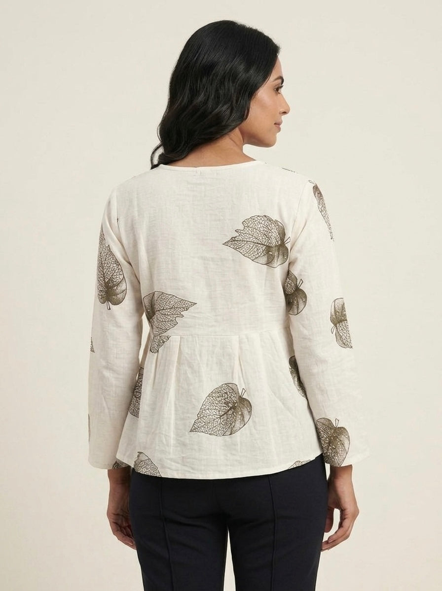 Leaf Print Peplum Tunic