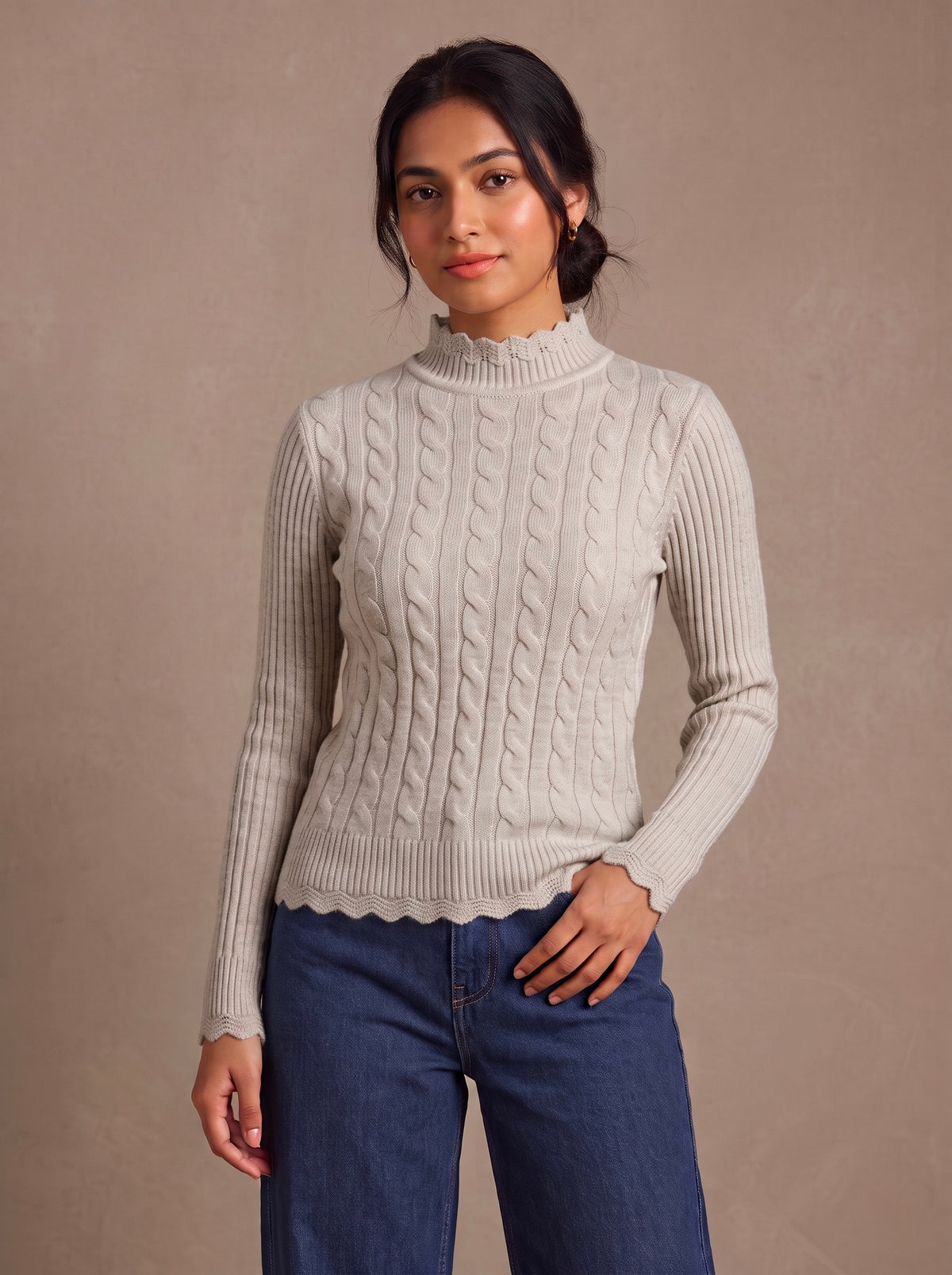 Imported Ribbed Cable Knit Top