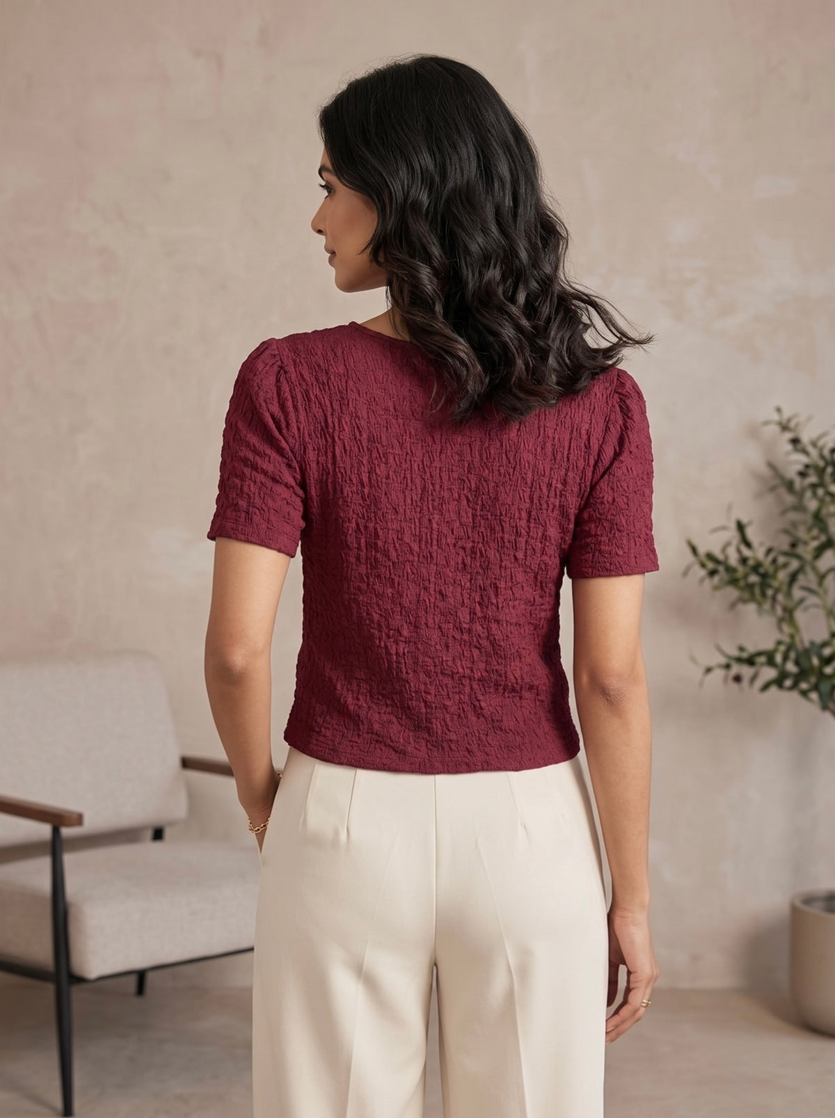 Imported Textured Floral Brooch Top